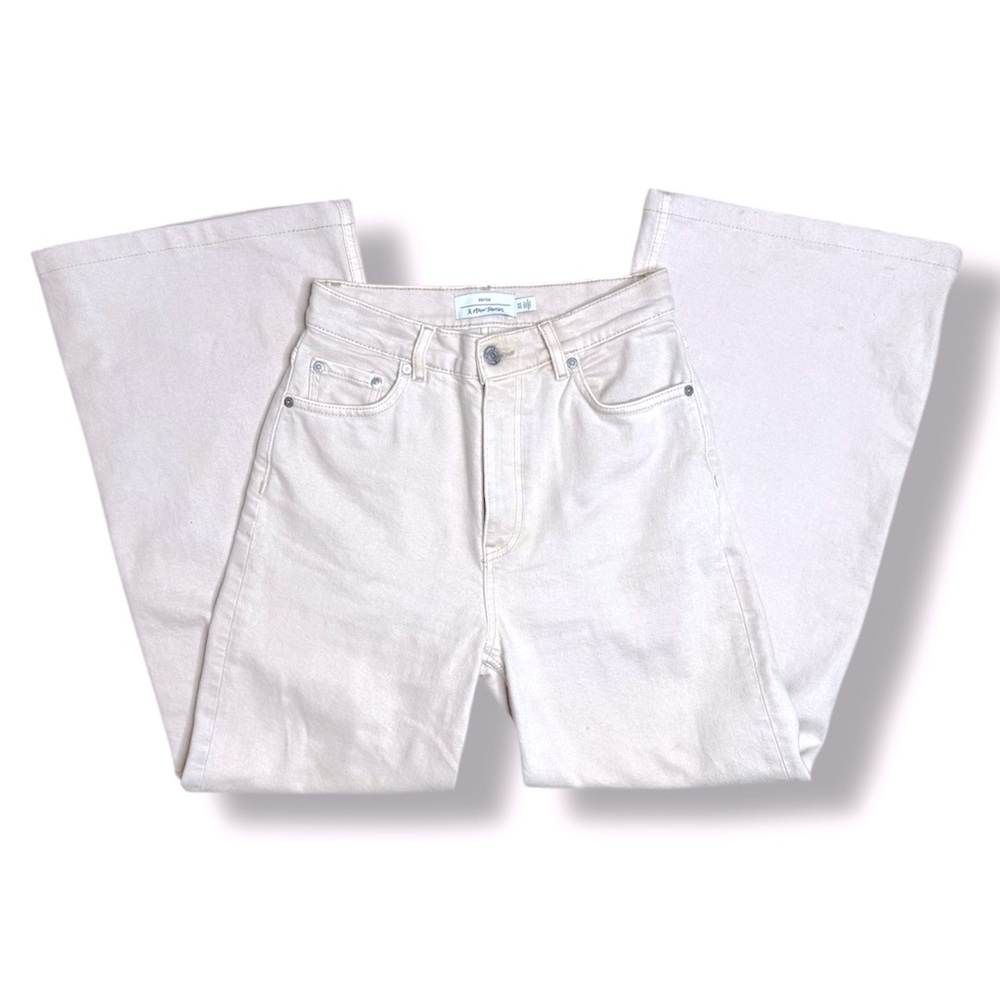 & Other Stories Cotton Wide leg pants in natural 25 
Creme high waisted ankle - Picture 7 of 10